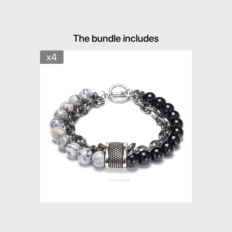Men's Natural Map Stone Beaded Bracelet